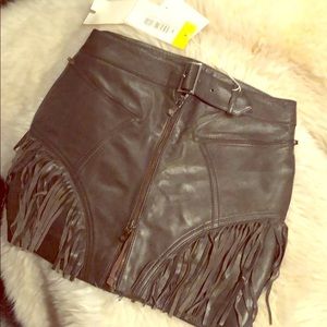 VERSACE LEATHER FRINGE SKIRT